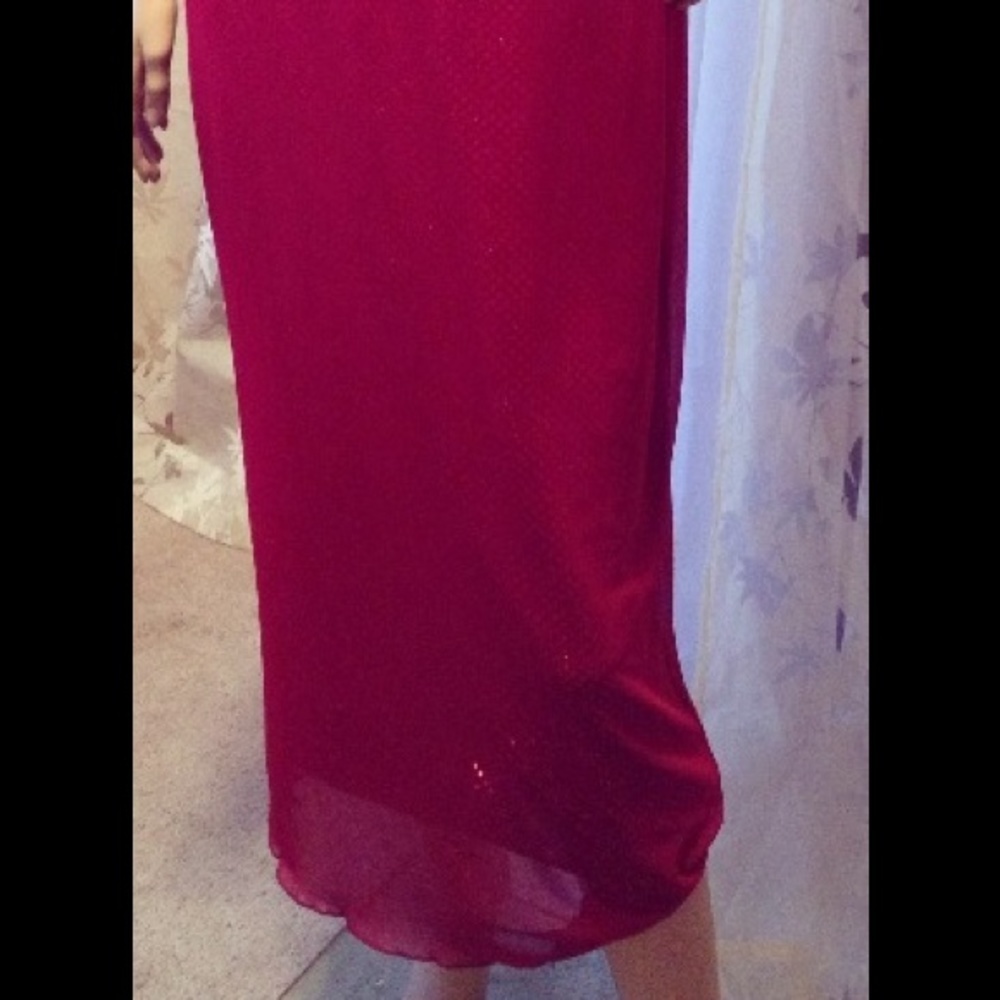 Heart & Soul Red Sequin Bodycon Gown Maxi Dress Spaghetti Strap Large - Picture 7 of 8